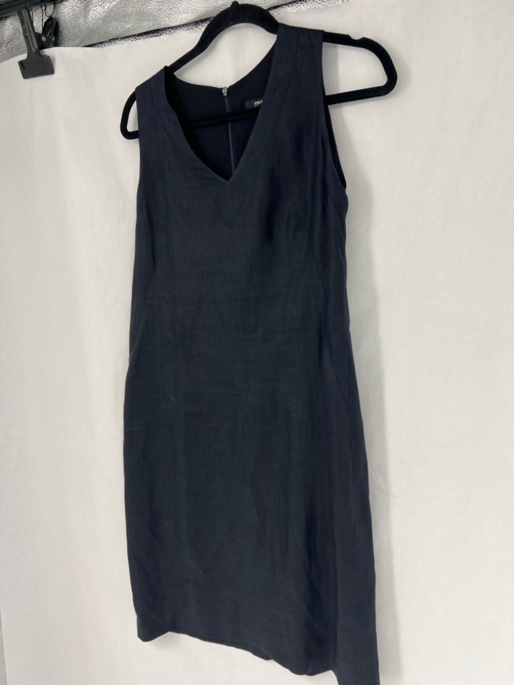 VTG Philippe Adec Paris Linen Navy V-Neck Midi Shift Dress